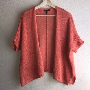 Eileen Fisher Salmon Pink Cotton Short Sleeve Open Cardigan Sweater